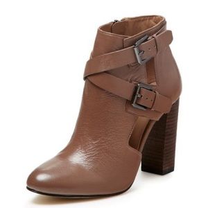 Atwell Maggie Cut-Out Brown Leather Buckle Bootie